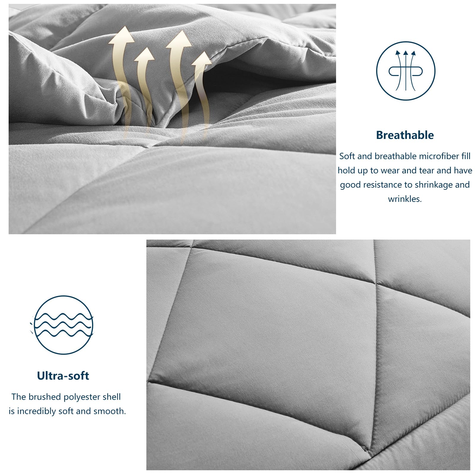 WAVVE Piumino Letto Matrimoniale 4 Stagioni 220x240 - Piumone Autunnale Invernale 220 x 240 cm - Coperta Trapunta 240x220 di Microfibra Sintetico, Grigio Chiaro