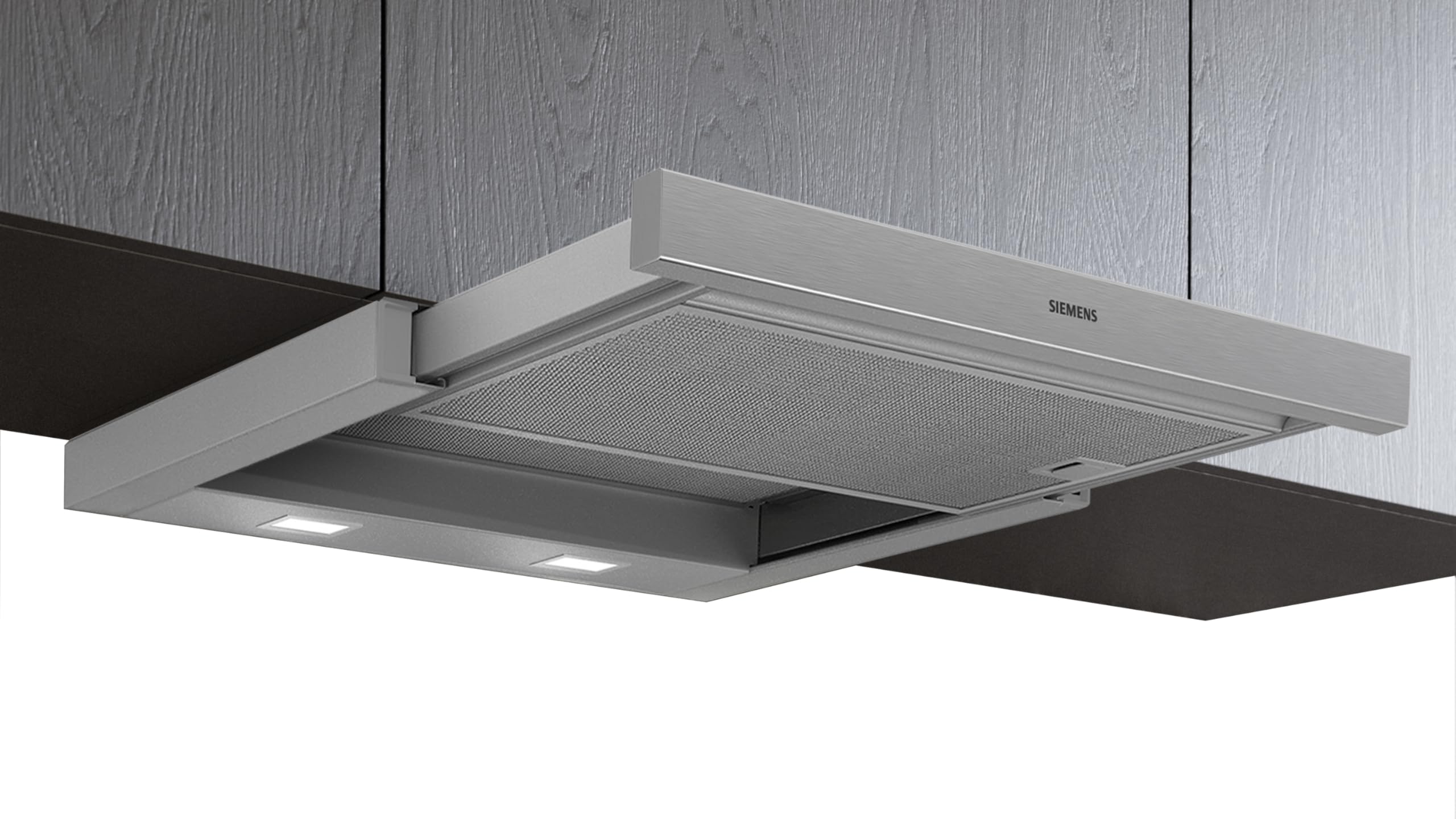 Siemens LI63LB526 iQ100 Hotte plate à encastrer 60 cm, fabriquée en Allemagne, éclairage LED, puissante, évacuation de l'air, filtre à graisse en métal, passe au lave-vaisselle, interrupteur à bascule