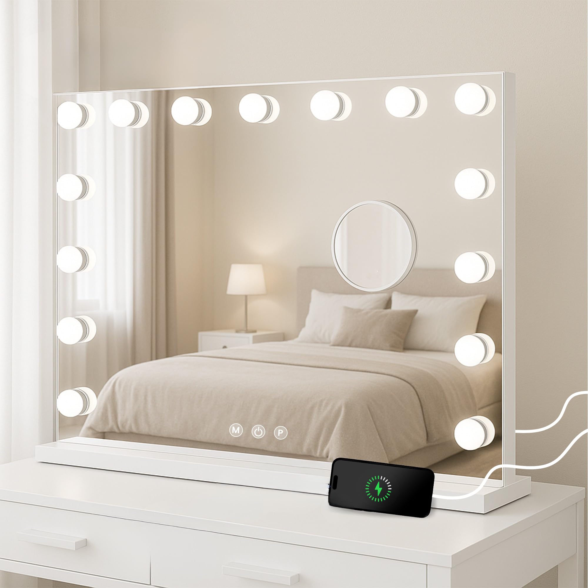 Specchio Da Trucco Grande COOLJEEN - 80 X 60 Cm - Rettangolare, Moderno, Con Telaio In Ferro Nero E Filo Per Sospensione - 2