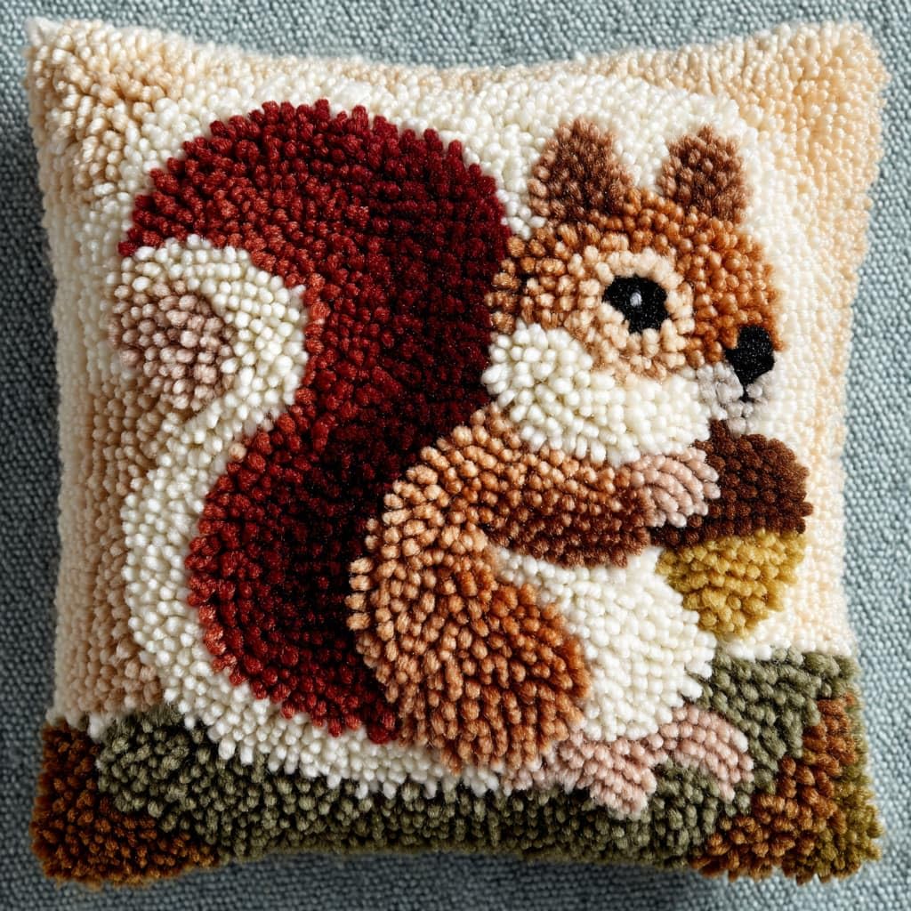 Taxpy DIY Latch Hook Rug Kits, Animal Squirrel Latch Hook Cushion Kits Pillowcase Rug Pattern Arts and Crafts Crochet Needlework 43x43cm
