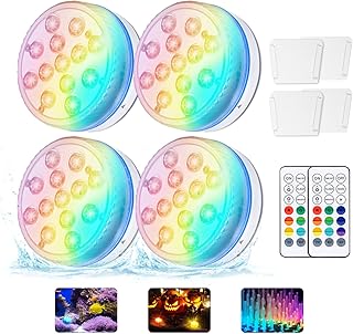 Nalezuns Unterwasser Licht,4 Stück 13 LED Poolbeleuchtung Unterwasser, LED Poollicht Beleuchtung mit RF Fernbedienung, RGB Farbwechsel Pool Dekolichter für Schwimmbad, Brunnen, Teich, Aquarium, Party