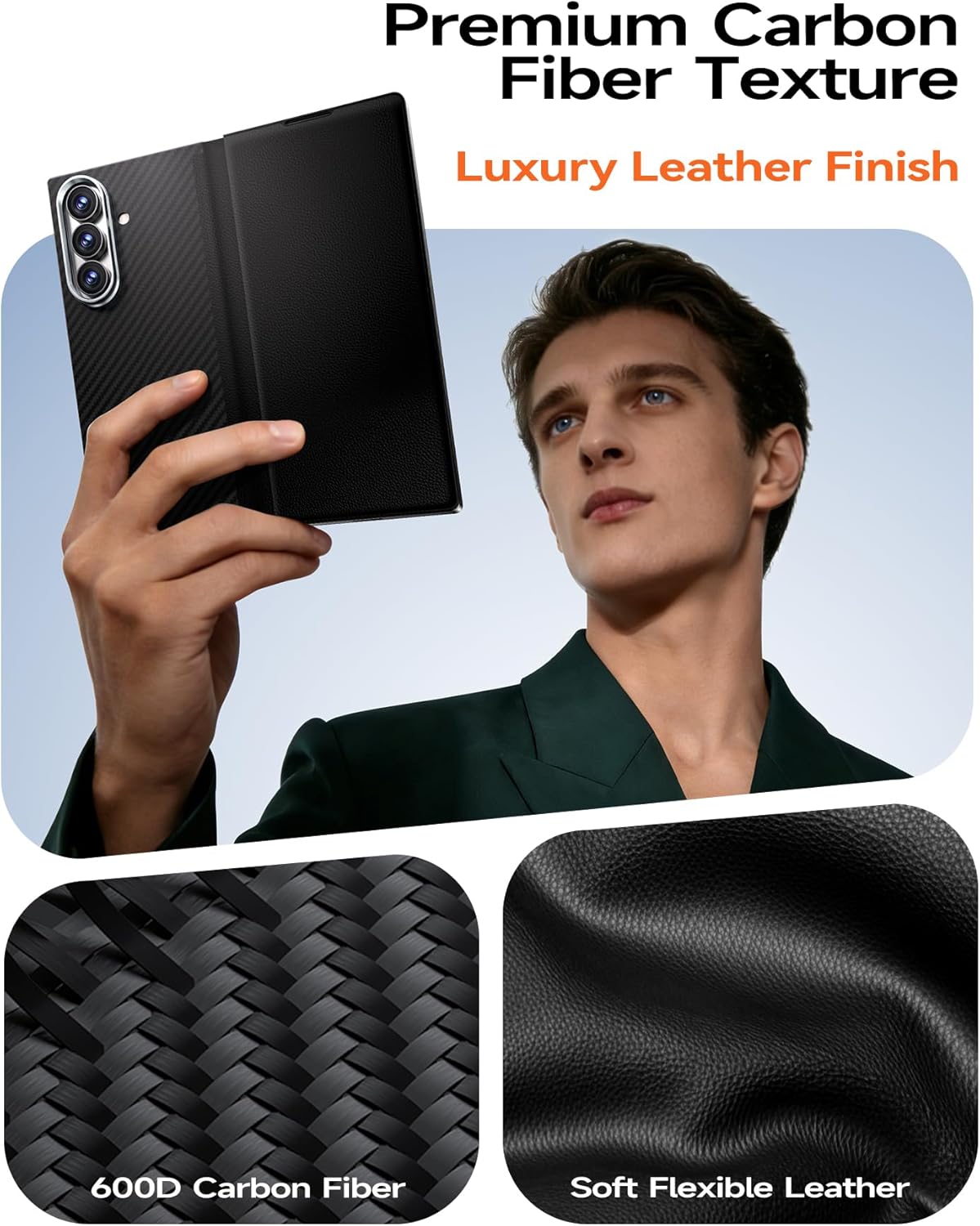 for 【3-in-1 Protection】 Samsung Galaxy Z Fold 7 Case with Kickstand: Military-Grade Drop Tested, Hinge & Camera Cover, Luxury Leather Texture Full Body Case (Black)