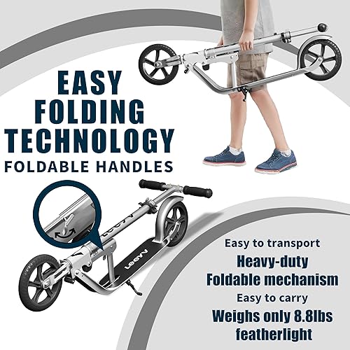 Miniatura 4 de Scooter para niños de 6 a 12 años y adultos Altura ajustable, plegable, marco de aluminio ligero Soporta hasta 220 libras Paseo suave en