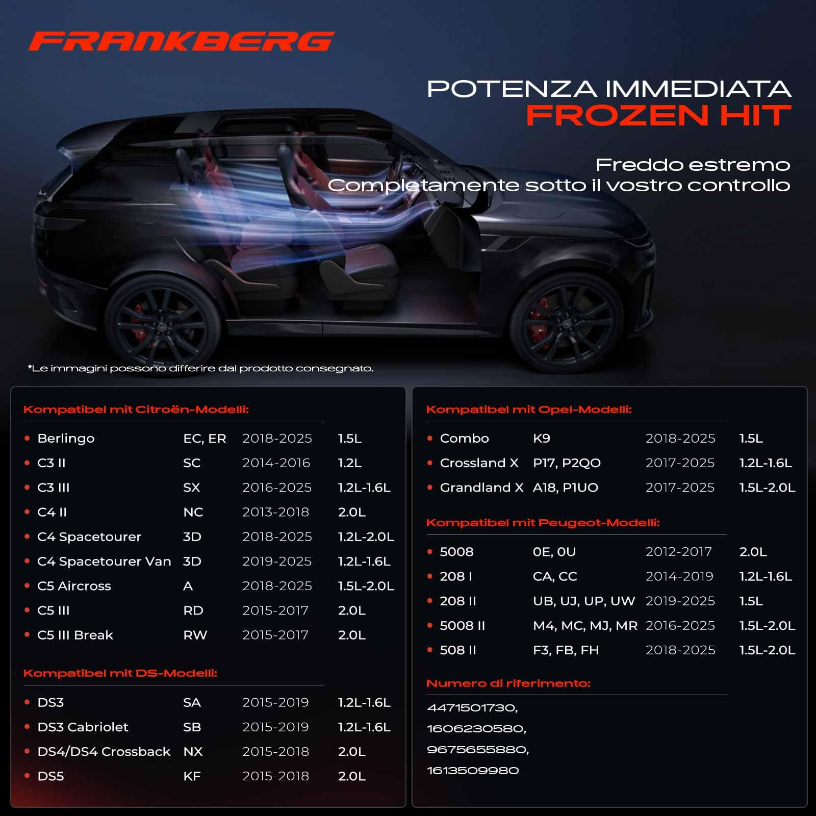 Frankberg Compressore dell'aria condizionata con frizione Compatibile con C3 Aircross II 2C 2R C4 Cactus Berlingo EC ER 2008 I CU 3008 MPV 0U 5008 0E 0U 9675655880, compreso l'olio preconfezionato