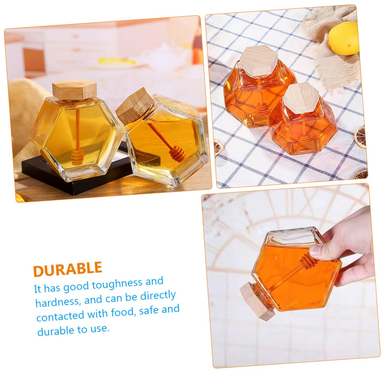 Hemobllo Honey Pot Jar with Dipper and Lid Glass Honey Container for Syrup and Jam for Easy Dispensing and Storage