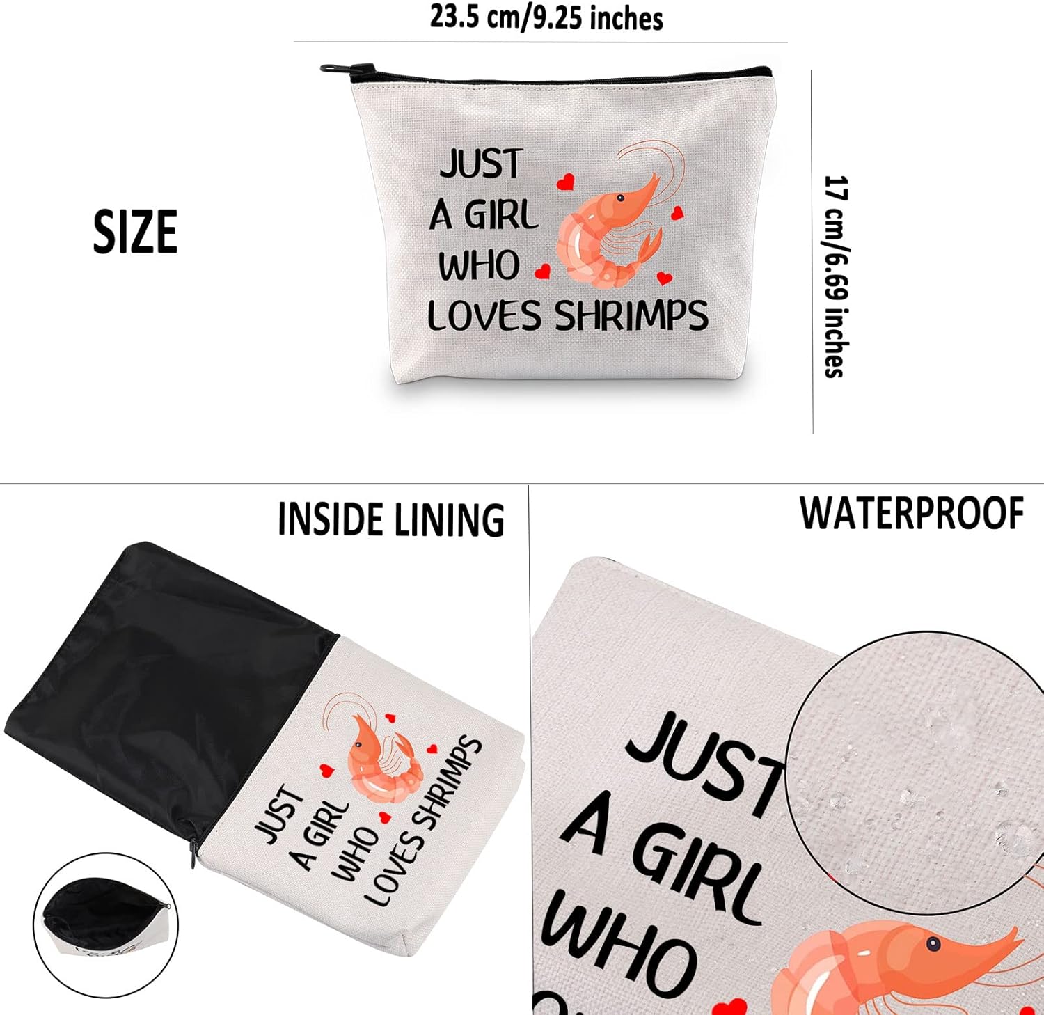 G2TUP Shrimp Lover Gift Who Loves Shrimps Makeup Bag Seafood Shellfish Cosmetic Bag Seafood Lover Gift Zipper Travel Bag (Who Loves Shrimps White Bag) - Image 3