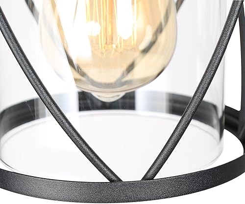 Miniatura 7 de Lámpara colgante al aire libre para porche, luces colgantes negras para exteriores, lámpara colgante exterior de granja con jaula de metal, pantalla