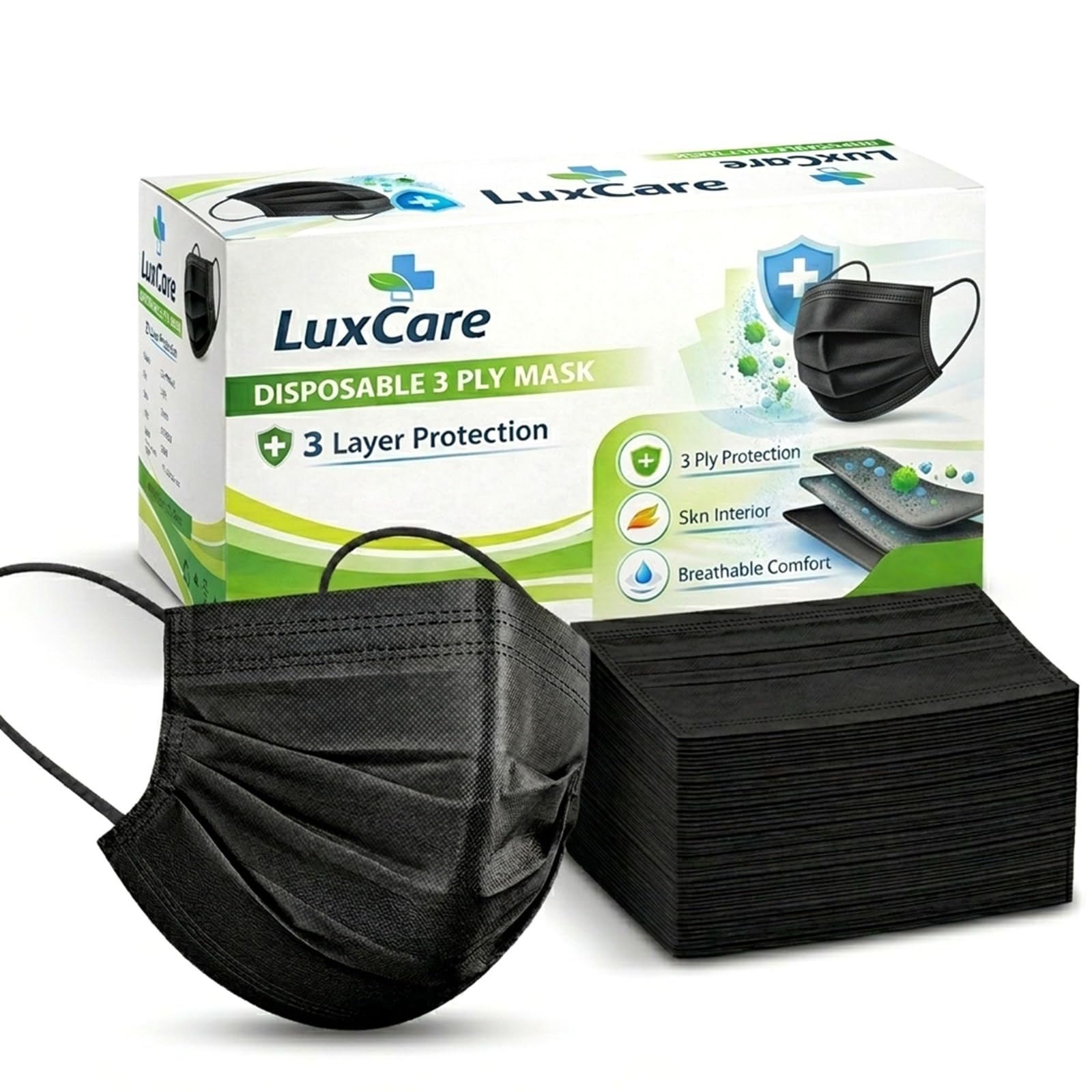Disposable 3 Ply Face Mask | 3 Layer Protection | Skin Friendly & Breathable | Soft Earloop | Dust, Pollen & Particle Filter | Single Use Mask | Black -50 Pcs-image-31