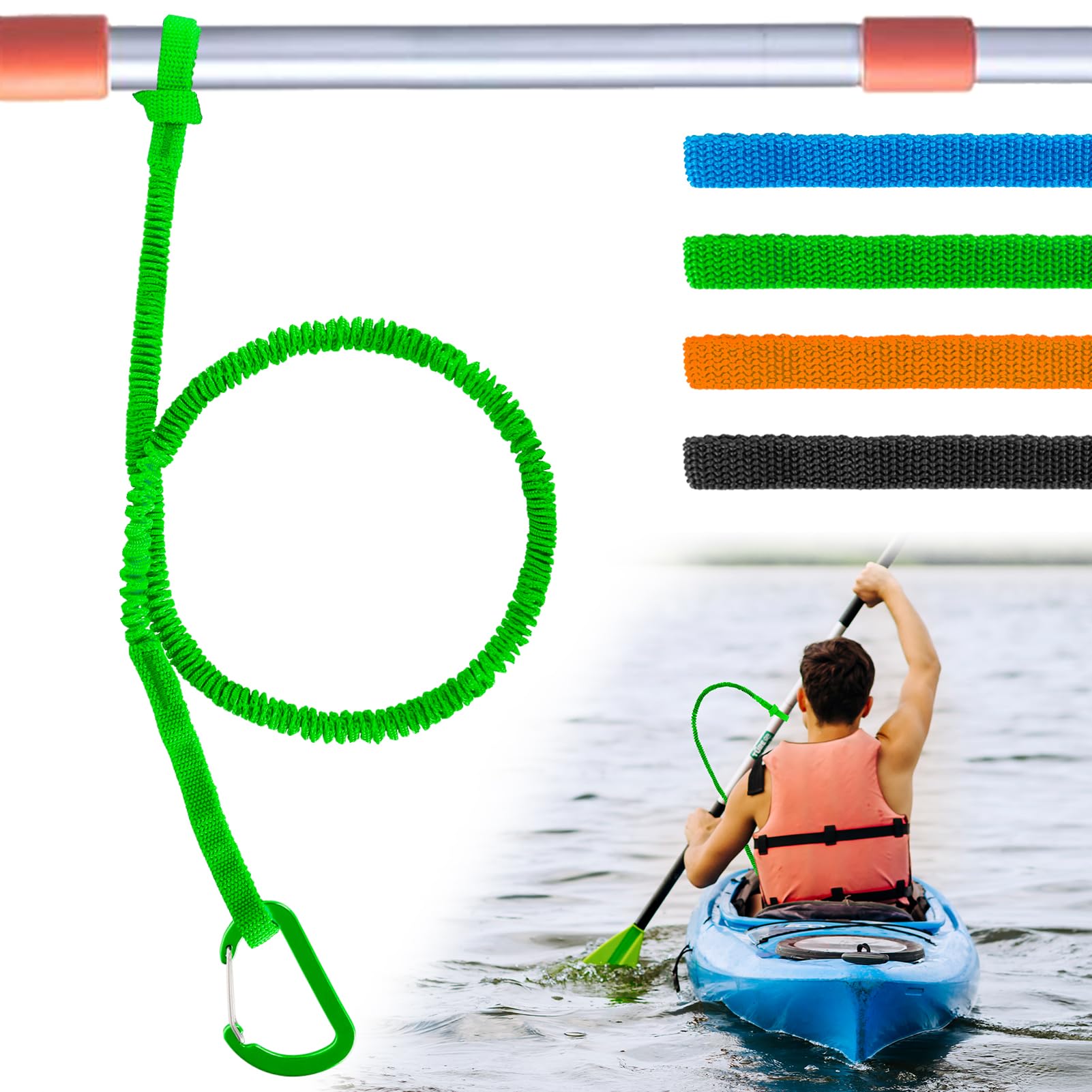 NVAAV 1/2/4 Pack Kayak Paddle Board Tether Leash Stretchable Strap Lanyard Rope, 3.3-7 Feet with Carabiner for SUP Kayaking Boating Canoeing Fishing