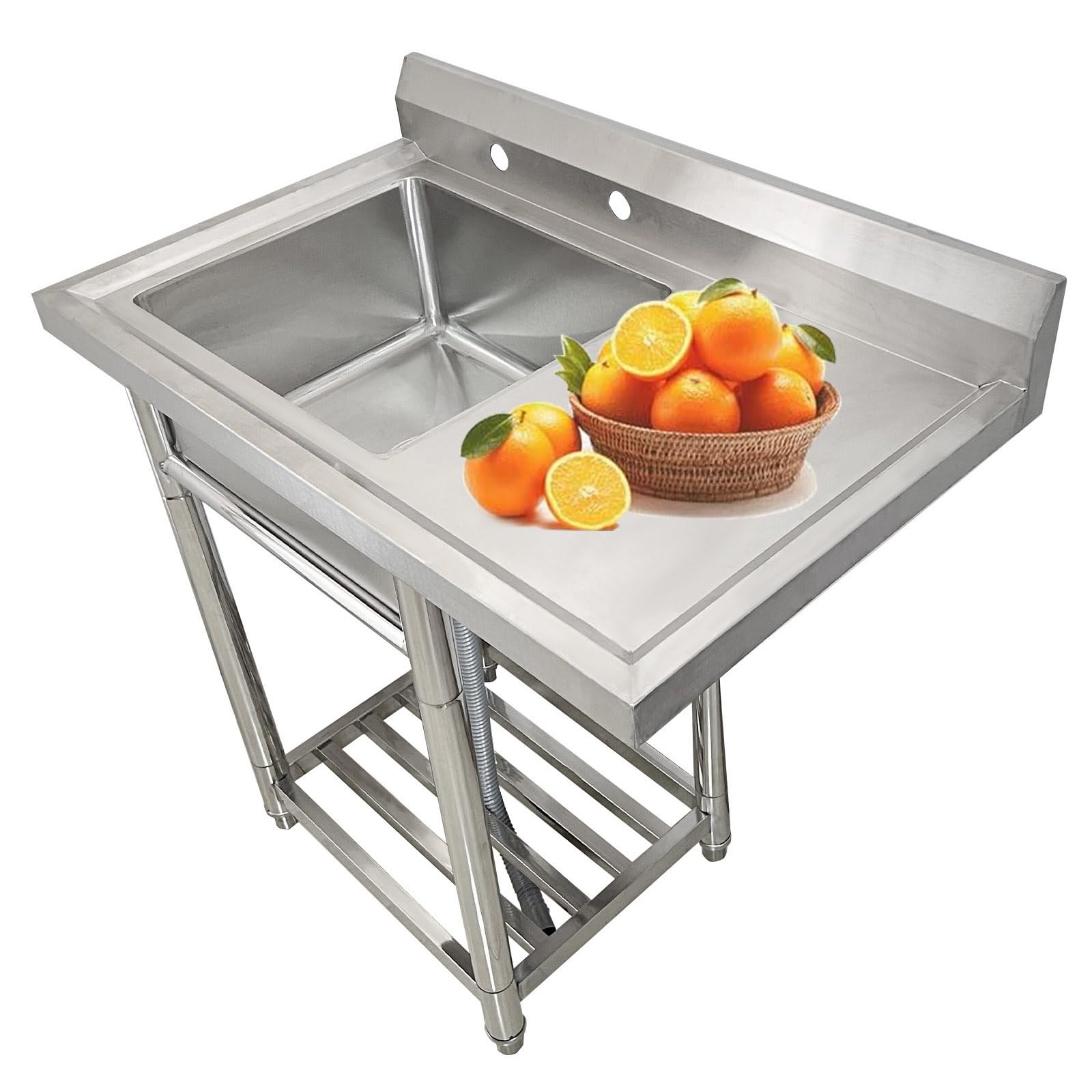CZYWKDDPP Commercial Restaurant Stainless Steel Utility Free-Standing Kitchen, Freestanding Outdoor w/Workbench for Farmhouse, Bathroom, Bar, Laundry Room