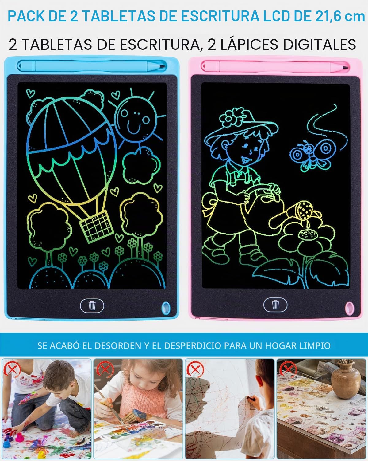 Tableta Gráfica LCD 8,5 Pulgadas con Lápiz de Escritura, Tablero de Dibujo Colorido Borrable Reutilizable para Niños 3+ Años