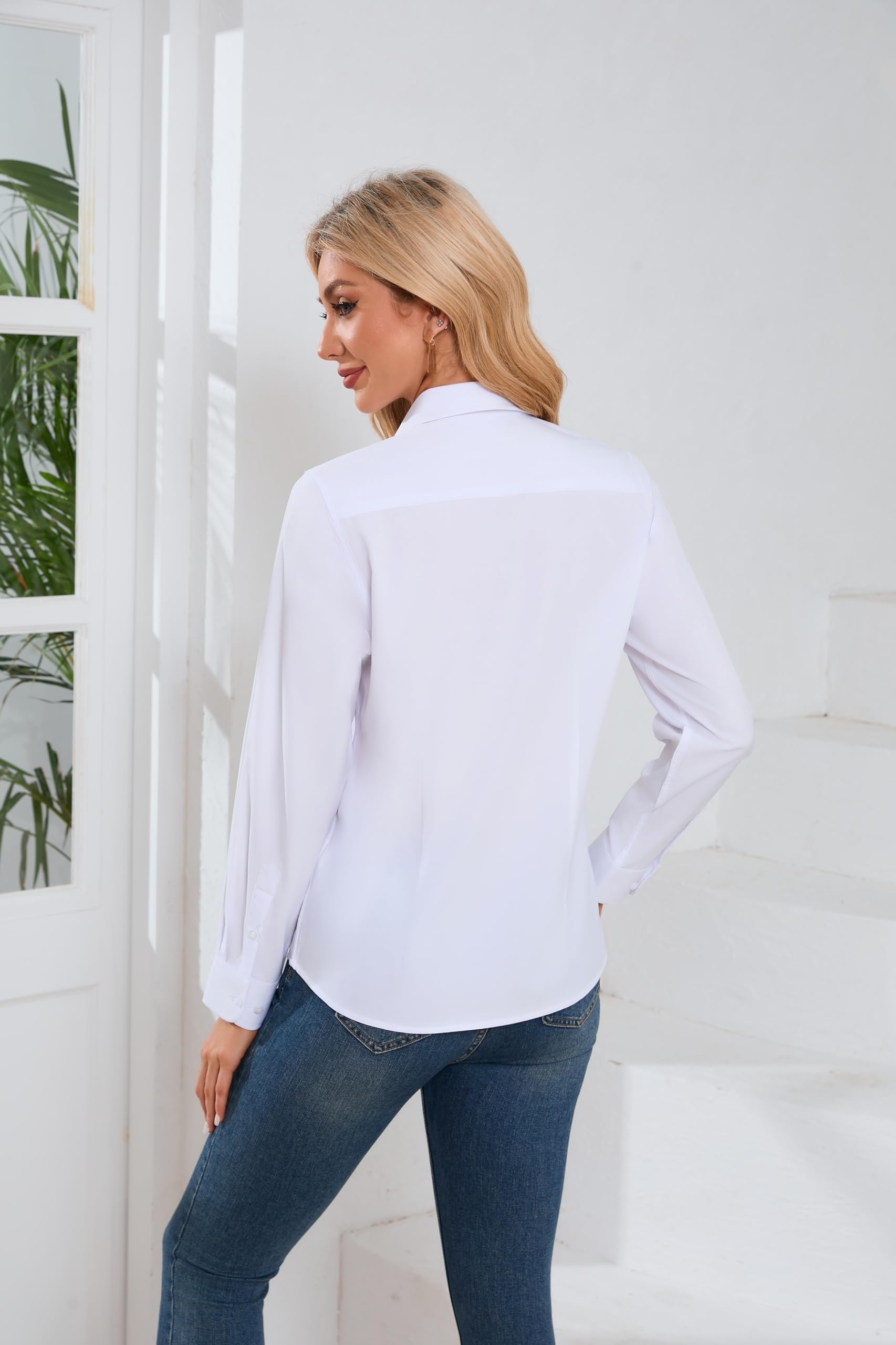 Camicia Donna Manica Lunga No Stiro Blusa Elegante Regular Fit Camicetta Classica per Ufficio Lavoro Cerimonia vestibilità Comoda