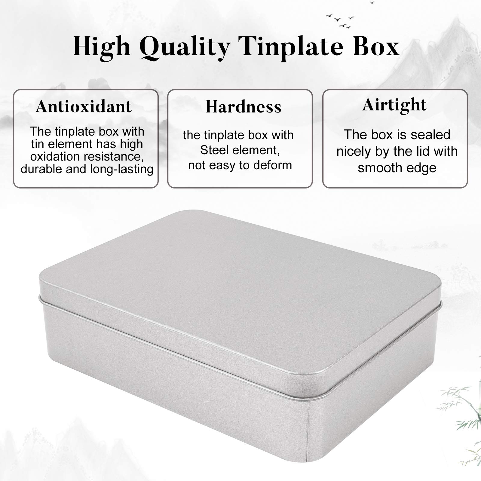 OLYCRAFT 5PCS 6x4x1.6 Inch Silver Metal Empty Tins Rectangle Airtight Metal Storage Tin Home Organizer with Lids for Small Items Storage Christmas Decorations