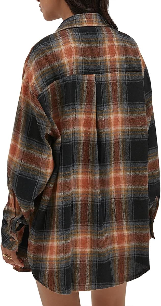 CHYRII Womens Button Down Flannel Shirts Long Sleeve Plaid Shackets Business Casual Blouse Top - Image 7