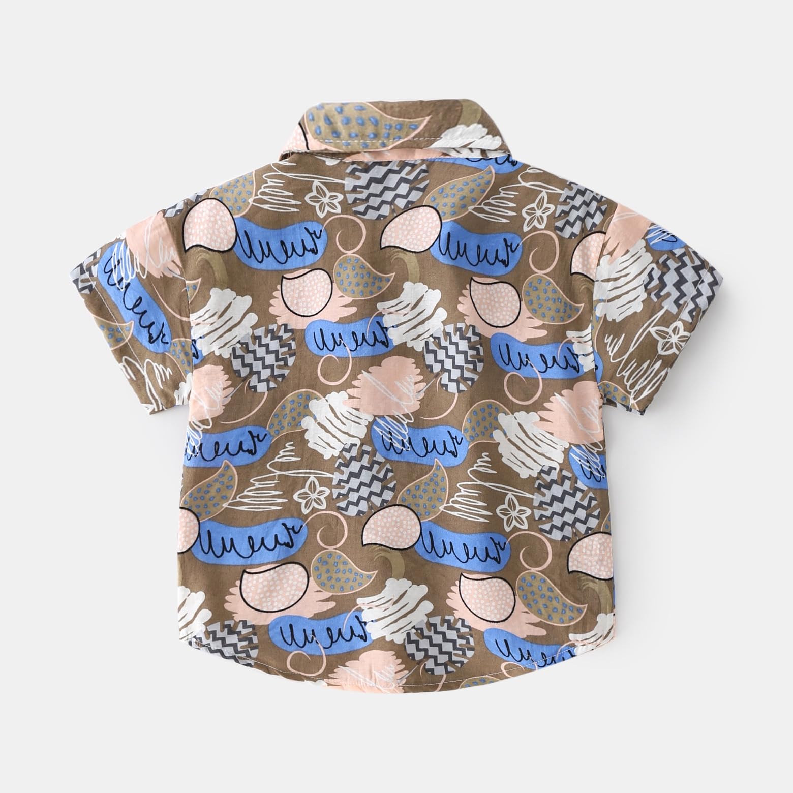 Newborn Baby Boys Button Down Shirt Summer Short Sleeve Lapel Cute Print Tops Blouses for Infants (Brown,90/18-24 M,Unisex,Big Kid,US,Age,18 Months,24 Months)