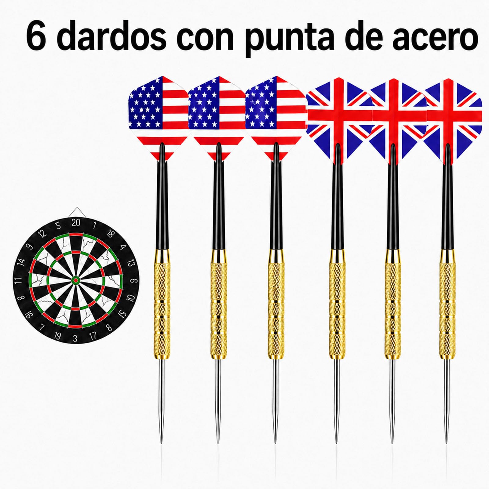 Diana Dardos Profesional Juego de Dardos para Adultos con Tabla Flocado de Doble Cara y 6 Puntas de Acero