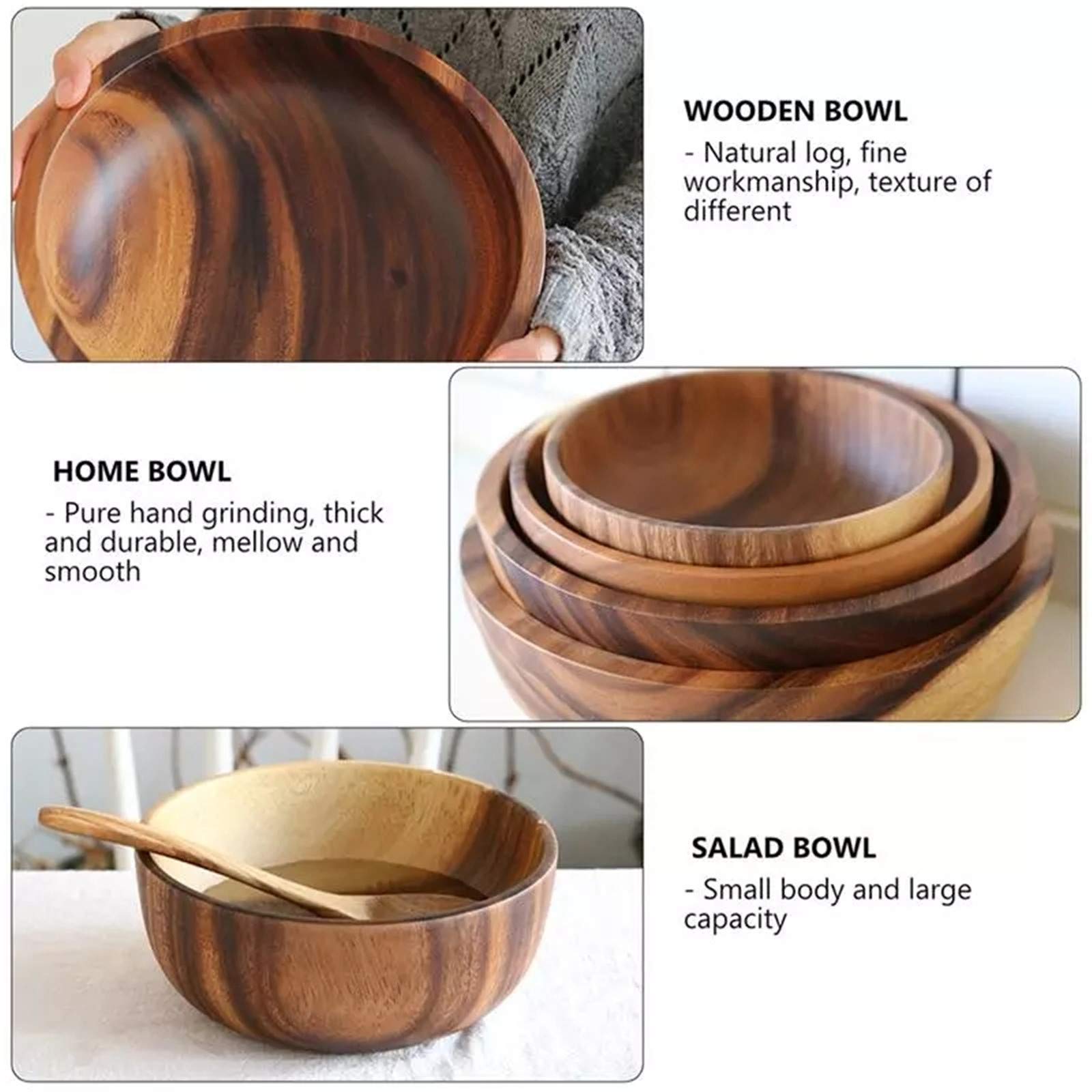 Cuenco de Ensalada de Madera Natural Decoración de Frutas Cuenco práctico Cocina del hogar Cuenco de Madera Vajilla Cocina de Restaurante