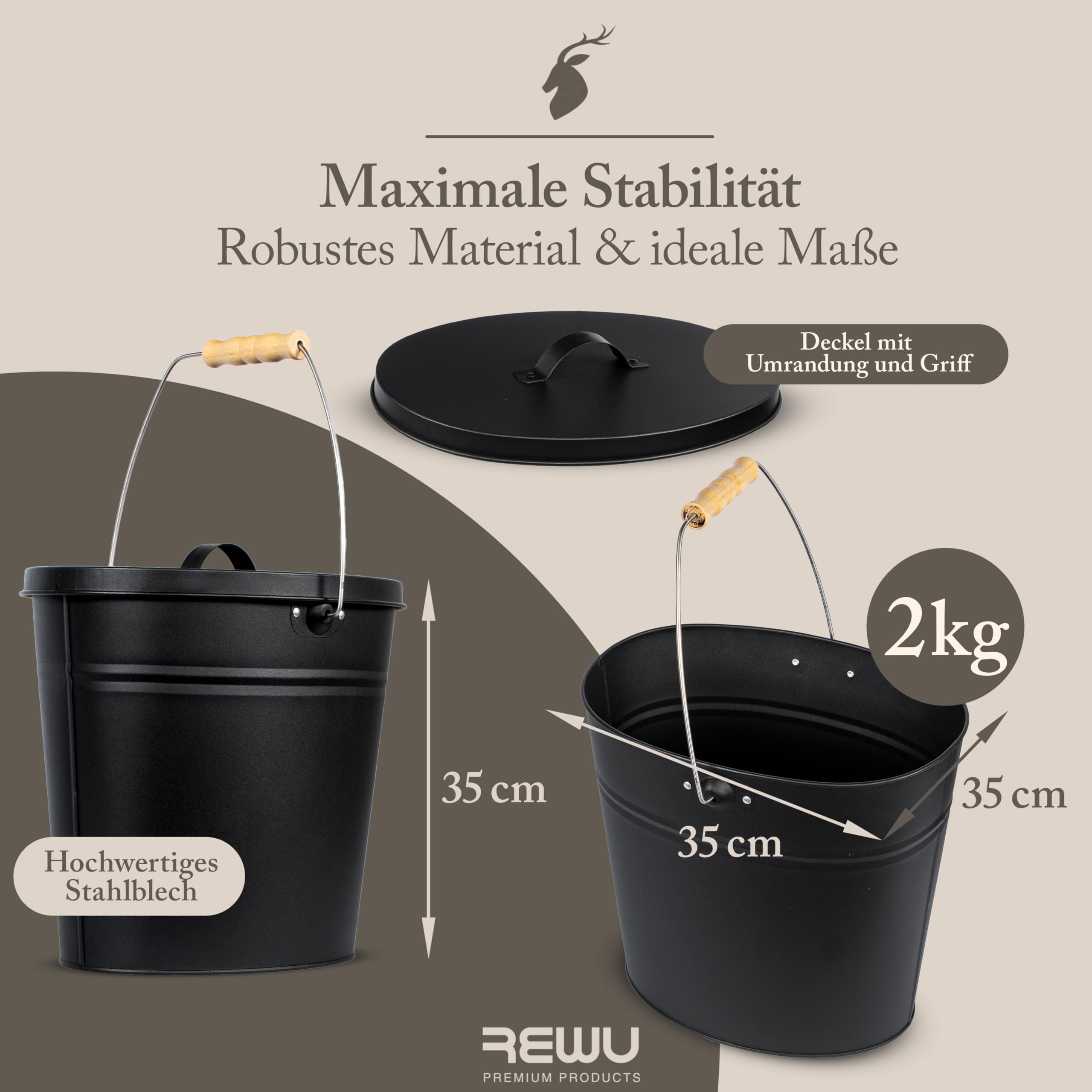 Secchio Per Cenere Ovale Nero - Capacità 15 Litri, 33.5x23.5cm, Con Coperchio - Foto 6