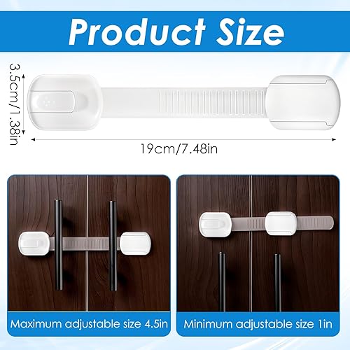 Miniatura 2 de Pestillos de gabinete a prueba de bebés, 6 piezas de cierre de correa de gabinete a prueba de bebés, cierres adhesivos ajustables sin perforaciones