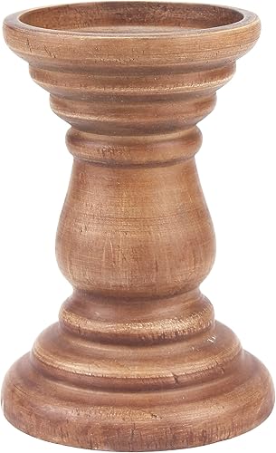 Stonebriar Portavelas de pilar de madera natural decorativo mediano