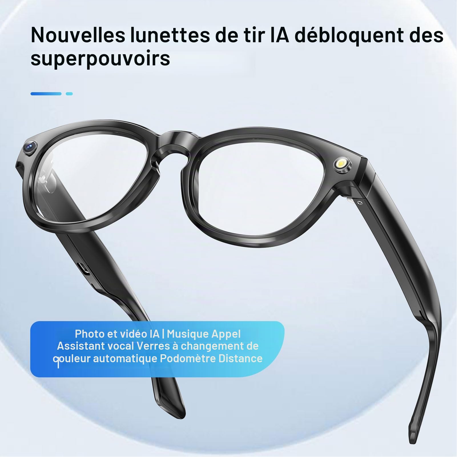 Tosuny Lunettes avec caméra 2MP, Lunettes Intelligentes avec Traducteur IA avec APP, Lunette de Audio avec caméra, Traduction en 11 Langues et Enregistrement vidéo HD