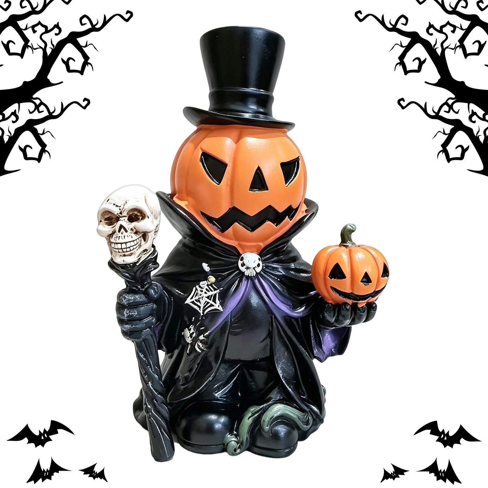 Calabaza de resina gótica con sombrero alto para decoración de mesa festiva