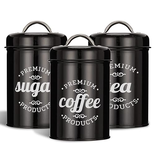 3 Piece Food Jars Canisters Set, Black
