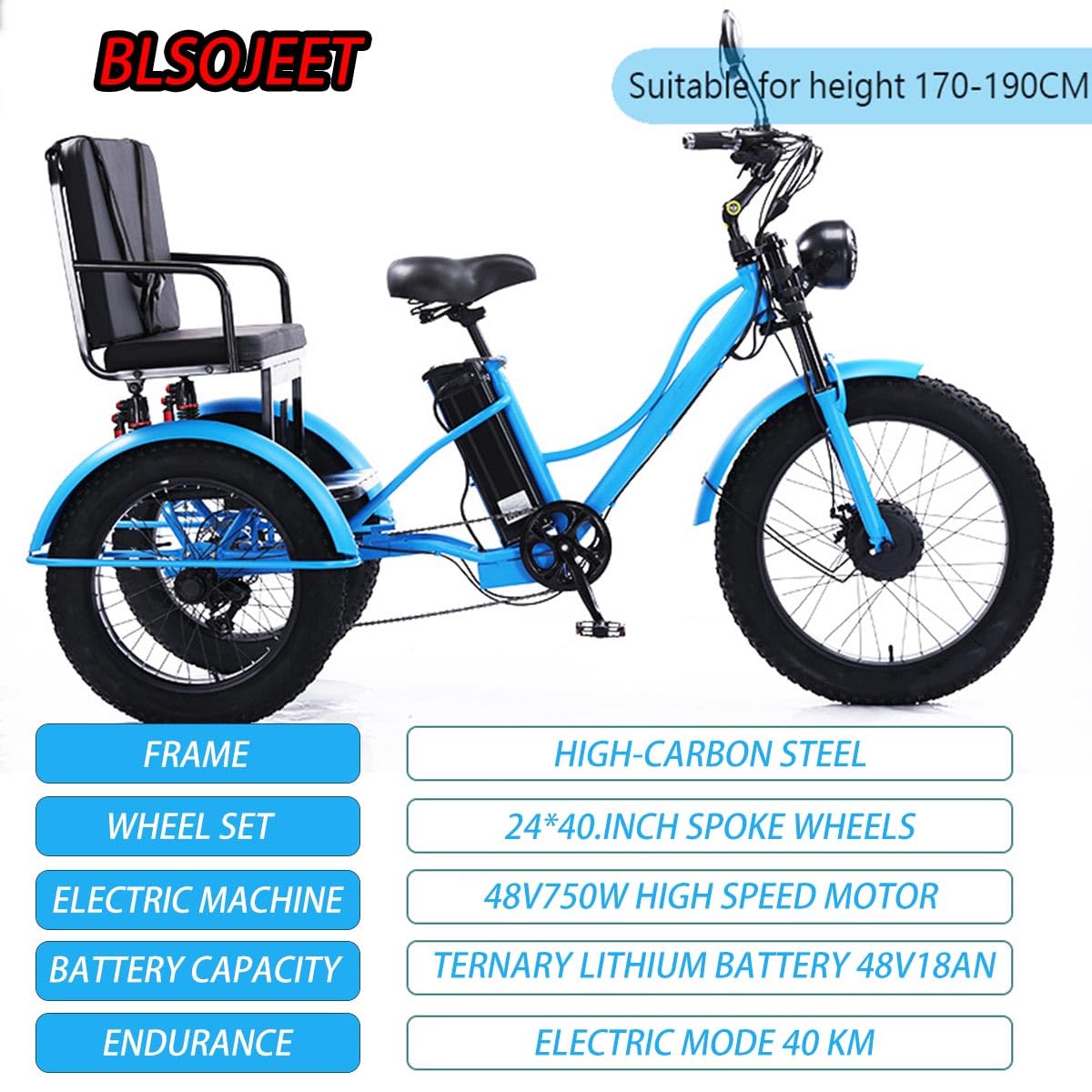 Triciclo elettrico adulti con pneumatici larghi da 24 pollici, ideale per spostamenti all'aperto.