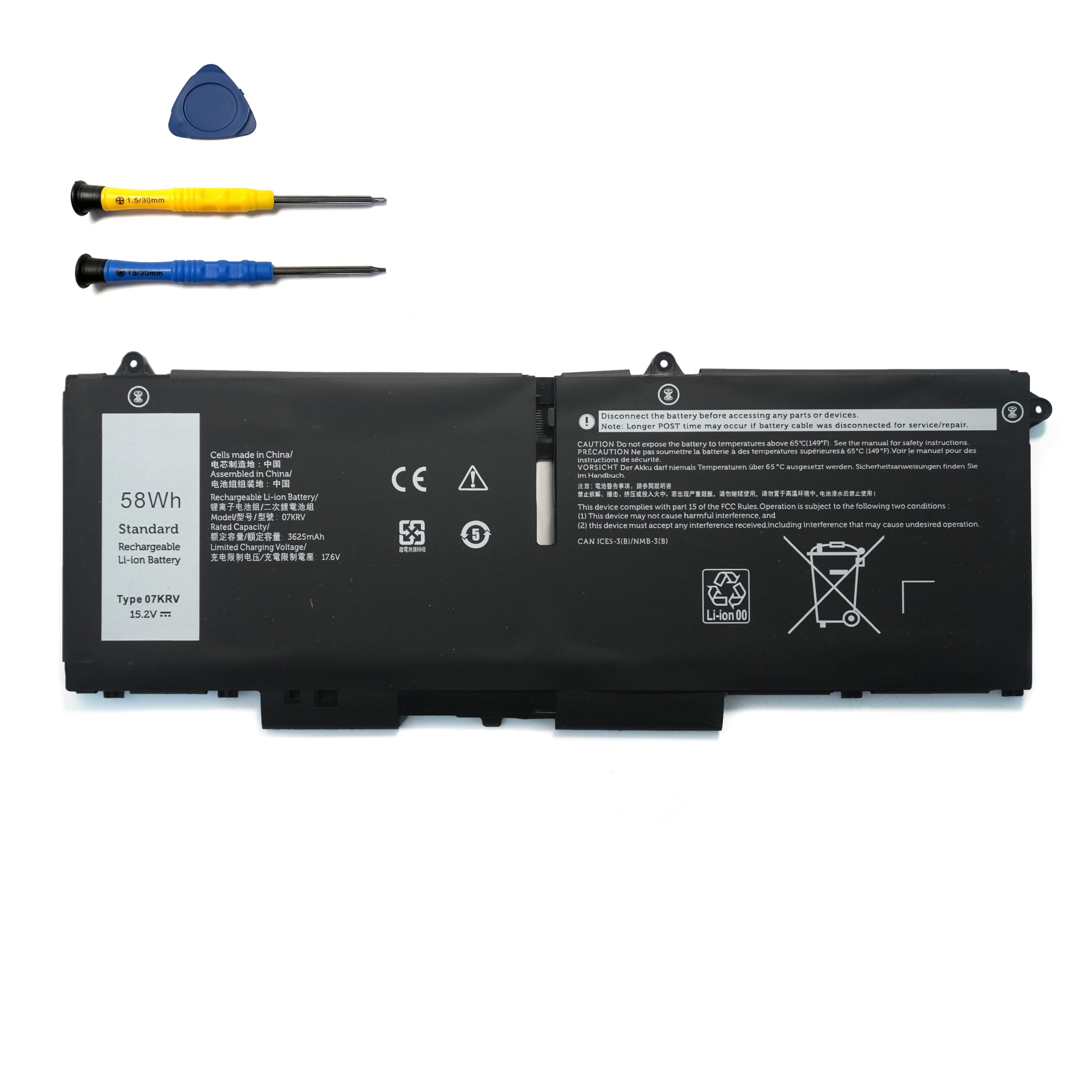 Batterie pour ordinateur portable Dell Latitude 5330 5430 5530 Precision 3570 Series 15,2 V 58 Wh 07KRV H4PVC M69D0 0H4PVC 0Y86WG 08WRCR 078FWY 41CP5/58/73