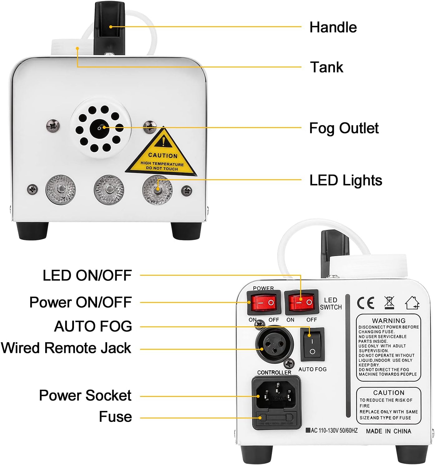 Fog Machine, AGPtEK Automatic Spray Smoke Machine with Colorful LED Light Effect, Wireless and Wired Remotes with Preheating Light Indicator, Perfect for Halloween, Christmas, Wedding & Stage, White