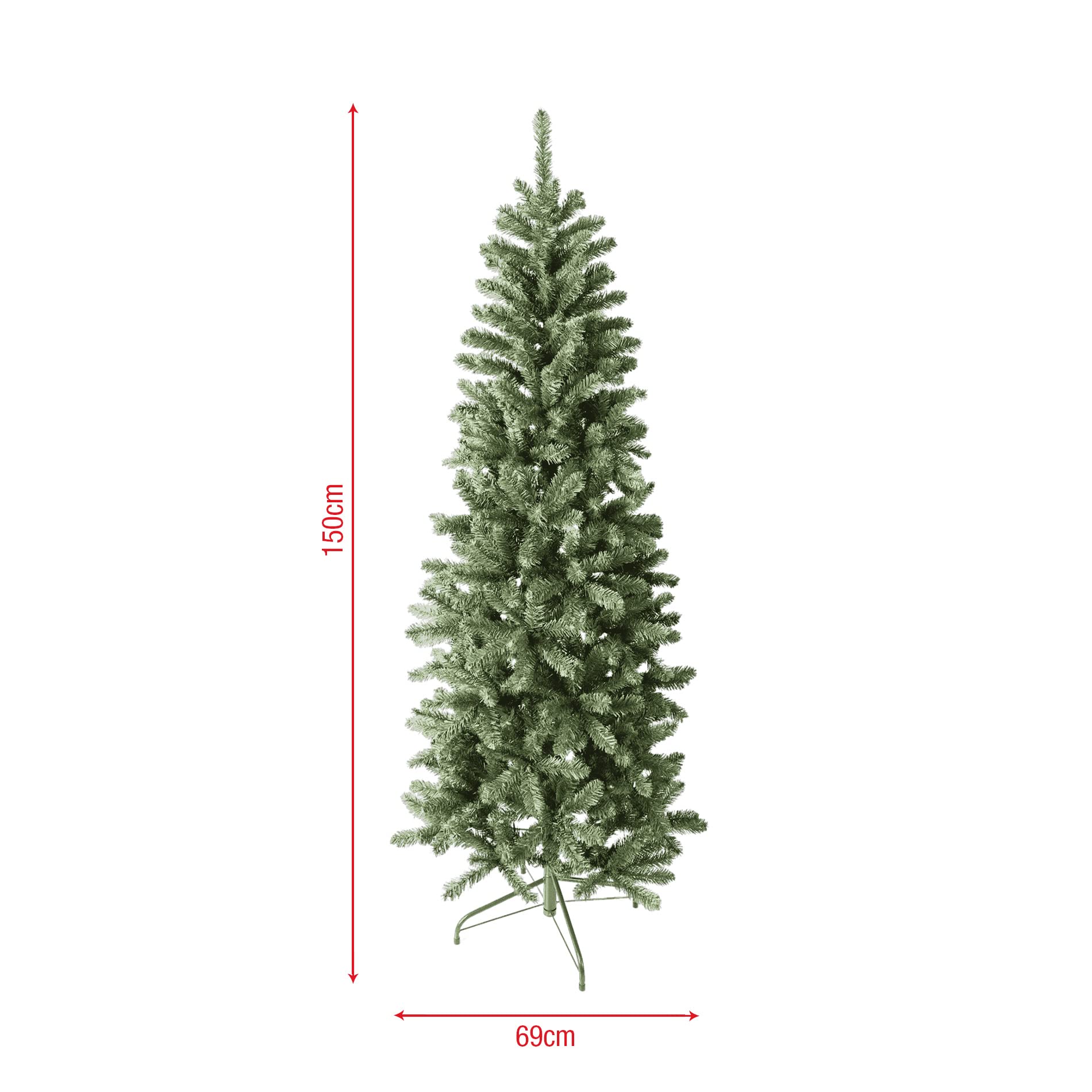 Rebecca Mobili Albero Finto Stretto, Alberi Di Natale Artificiali, Pvc Supporto Plastica Verde, 497 Rami, Addobbo Casa Bar Ristorante - Misure: 150 x 69 x 69 cm (HxLxP) - Art. RE6754