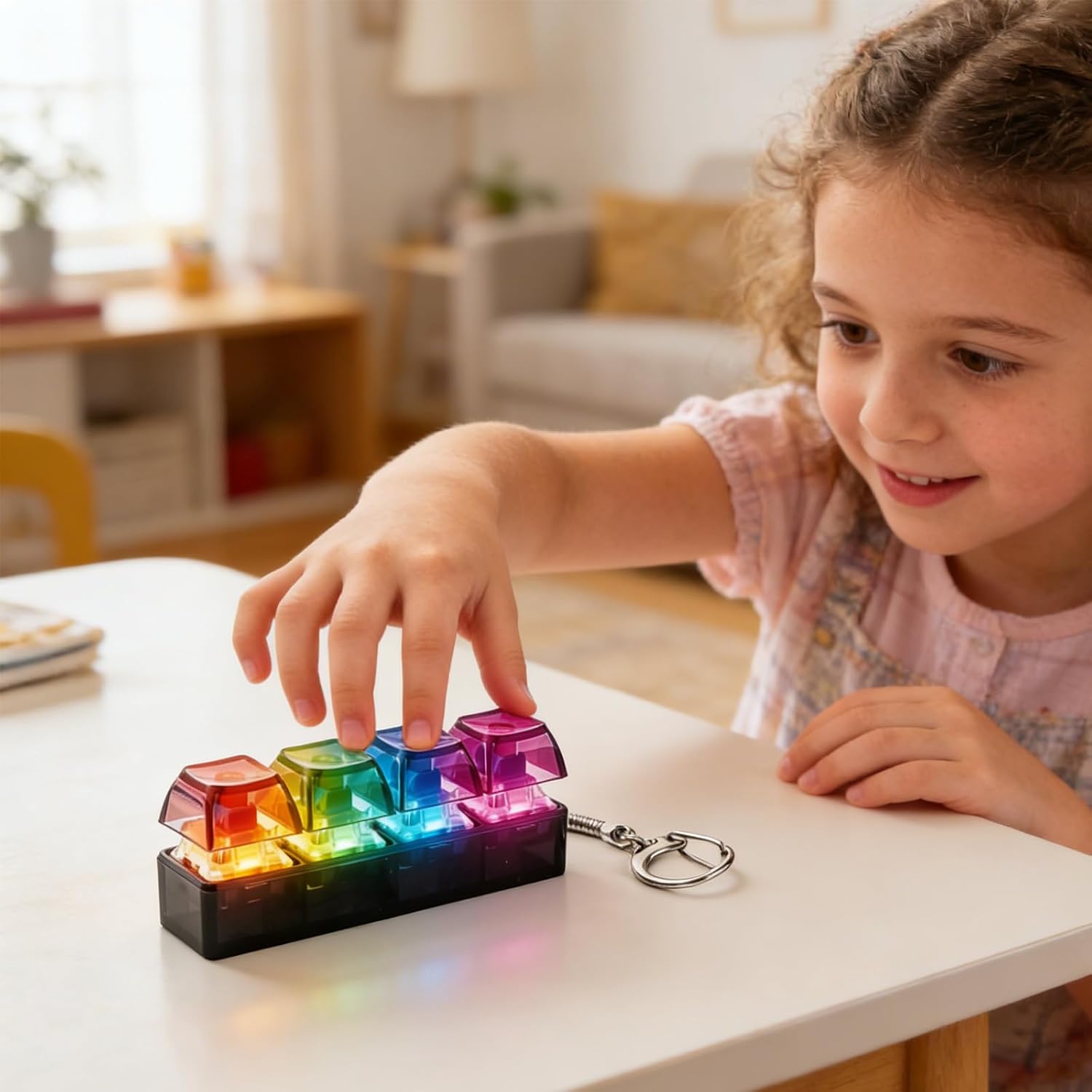 Anti-Stress, Anti-Stress Keyboard, Door 4 Buttons Light, Anti-Stress Keyboard, Mini Keyboard, Anti-Stress Toy for Adults (#B)