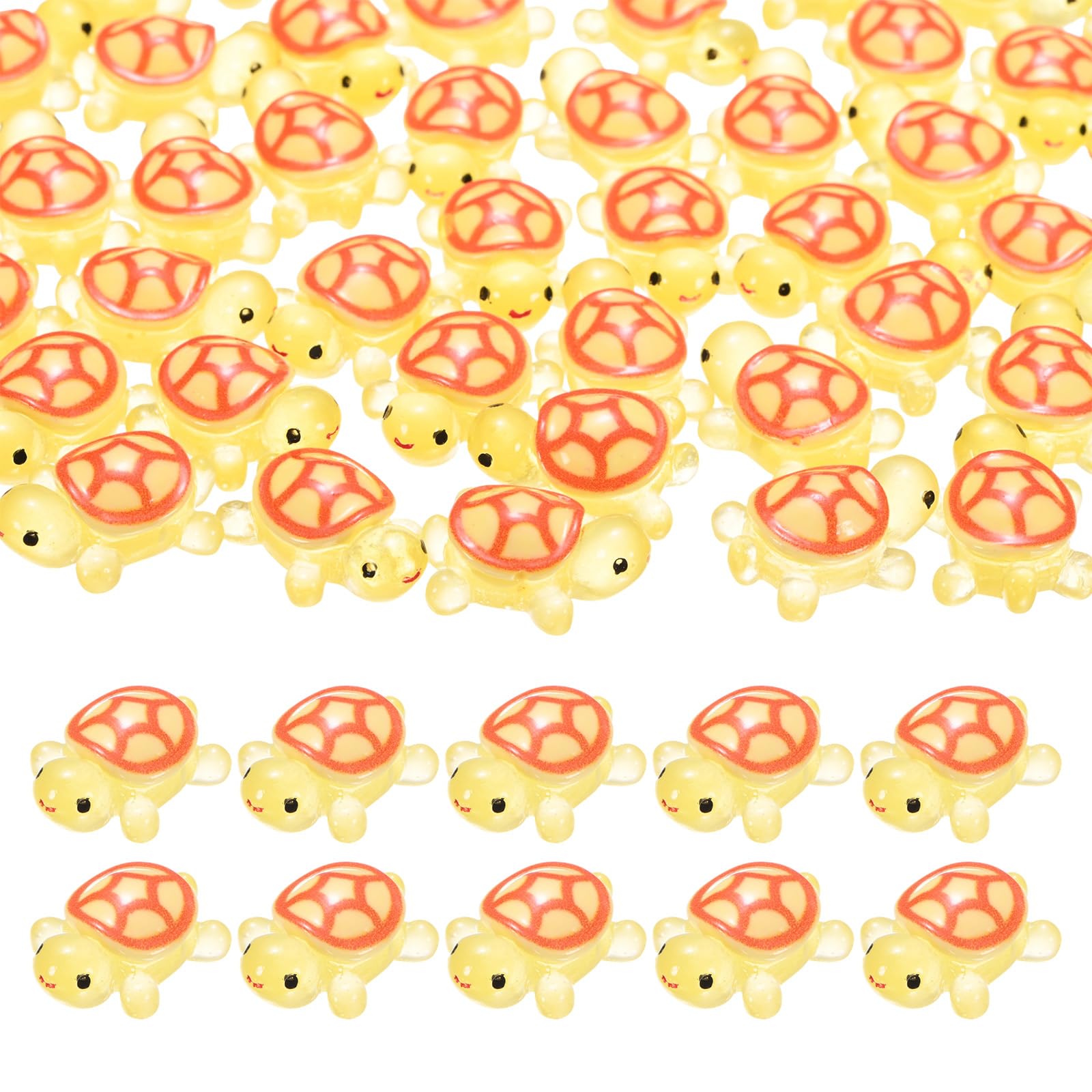 M METERXITY 50-Pack Luminous Mini Resin Turtles, 3.39" Glow in the Dark Tiny Sea Turtle for Fairy Garden/Micro Landscaping/Dollhouse, Cute Miniature Ocean Animal Figurine to Hide [Yellow]