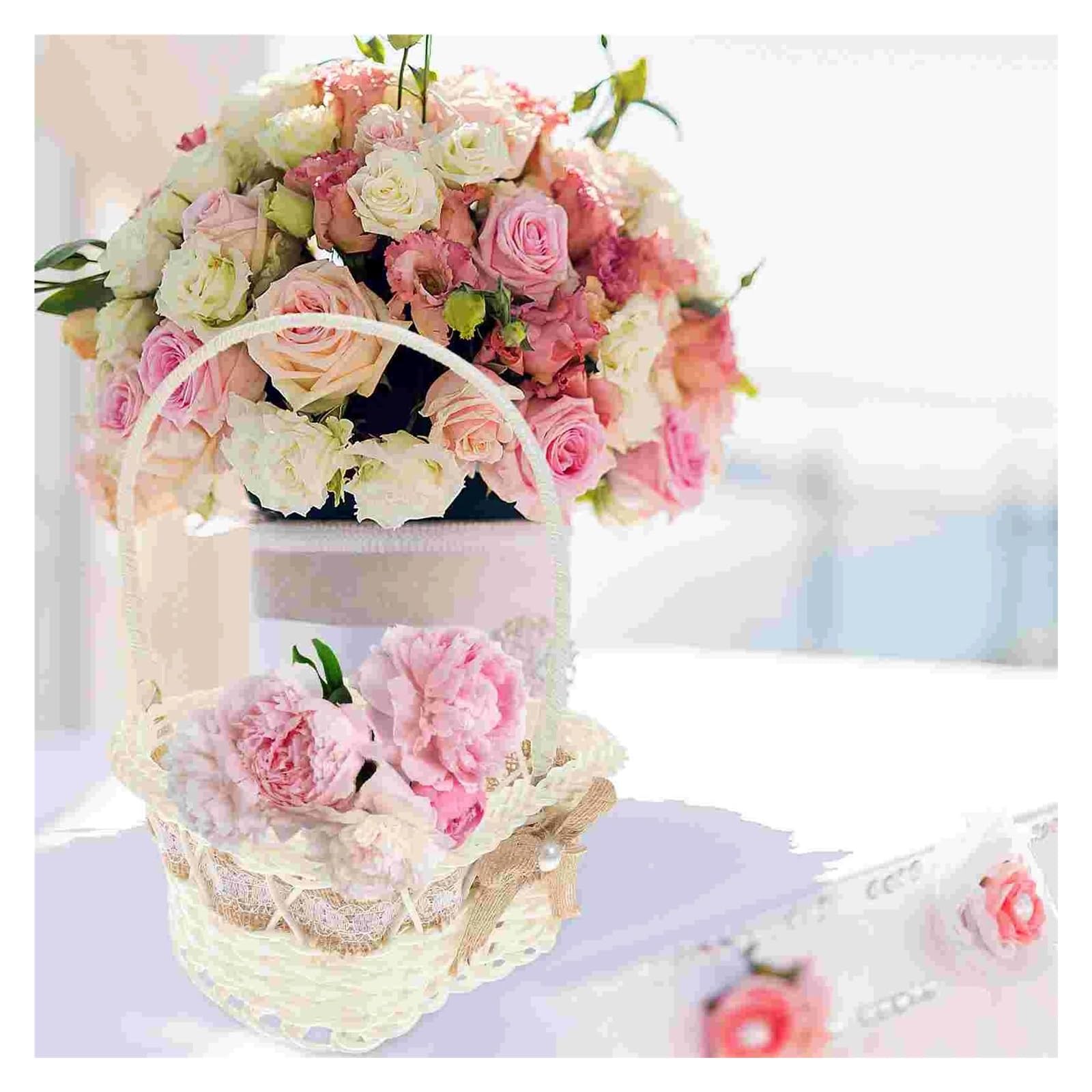 Blumenkörbe, Hochzeitsblumenkorb, handgehaltener Aufbewahrungsbehälter, Sackleinen, Herz, Makramee-Körbe, Kunststoff, Mädchen, Braut, Hochzeit, Blumenmädchenkörbe