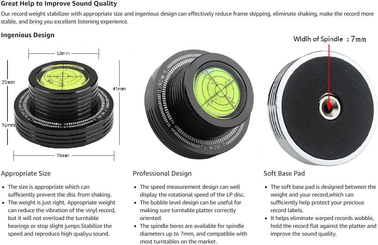 Record Weight Phono LP Disc Stabilizer, 50Hz Record Weight Stabilizer, 400G Vinyl Turntable Disc Record Stabilizer Clamp with Bubble Leveling for Vibration Balanced