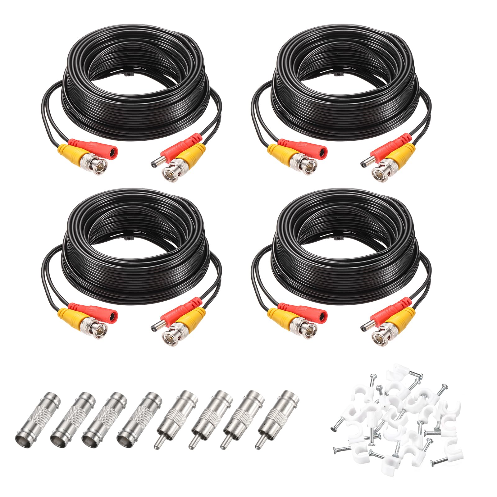 sourcing map BNC Video Power Cable,10m/33ft All-in-One Security Camera Wire Cord DC Extension Wire for CCTV Security DVR Camera System Installation Plug & Play Cord,4 Set Black
