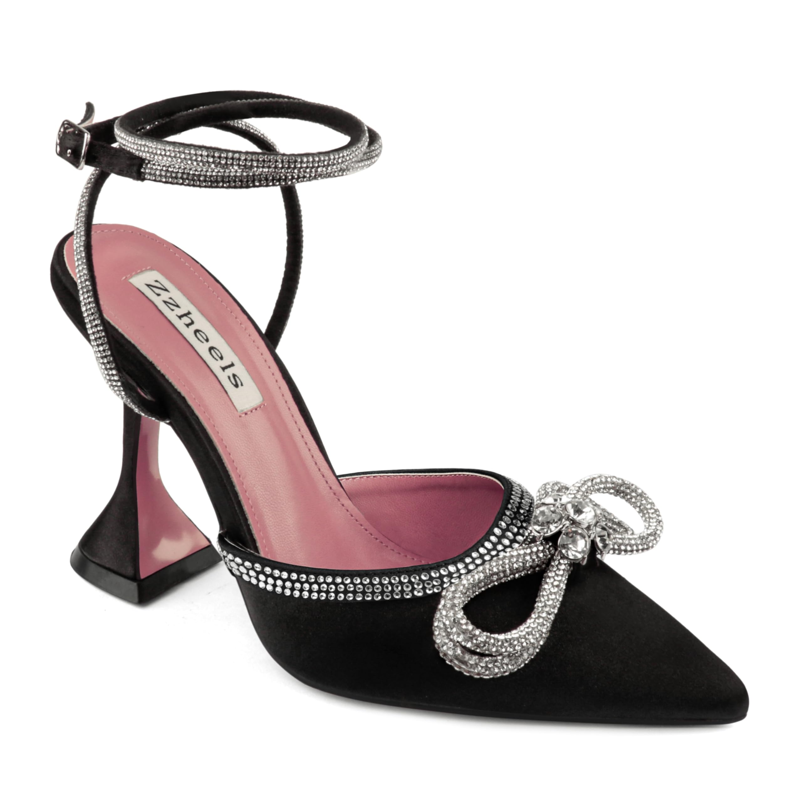 Zzheels Women Bowknot Clear Heels Crystal Slingback Sandals Lace-up Shoes for Party Dating