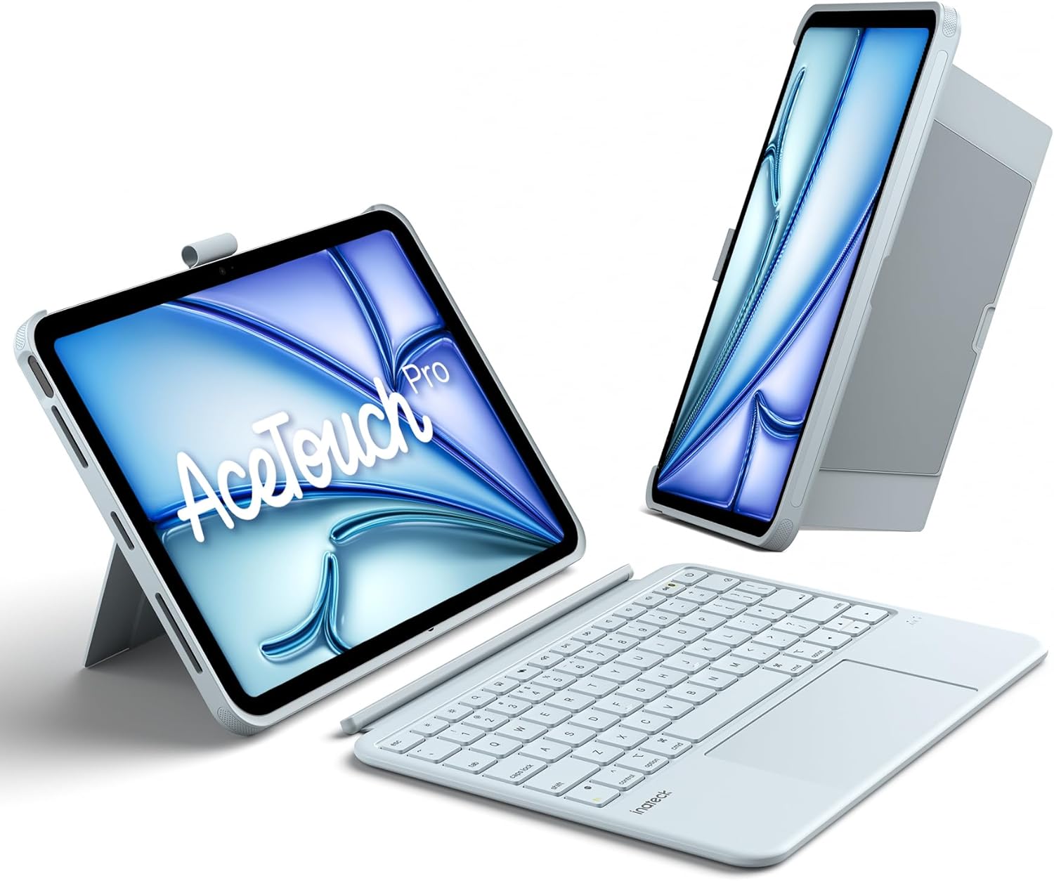 Inateck AceTouch Protective Keyboard Case for iPad Air 11-inch (M4 2026/M3 2025/M2 2024) & iPad Pro 11/Air 5th/4th, Detachable Keyboard with 5.1" Larger Touchpad, with Pencil Holder,QWERTY, Blue
