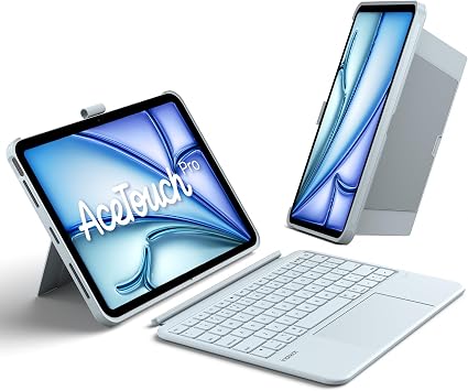 Inateck AceTouch Protective Keyboard Case for iPad Air 11-inch M4 2026/M3 2025/M2 2024 & iPad Pro 11/Air 5th/4th, Detachable Keyboard with 5.1" Larger Touchpad, with Pencil Holder,QWERTY, Blue