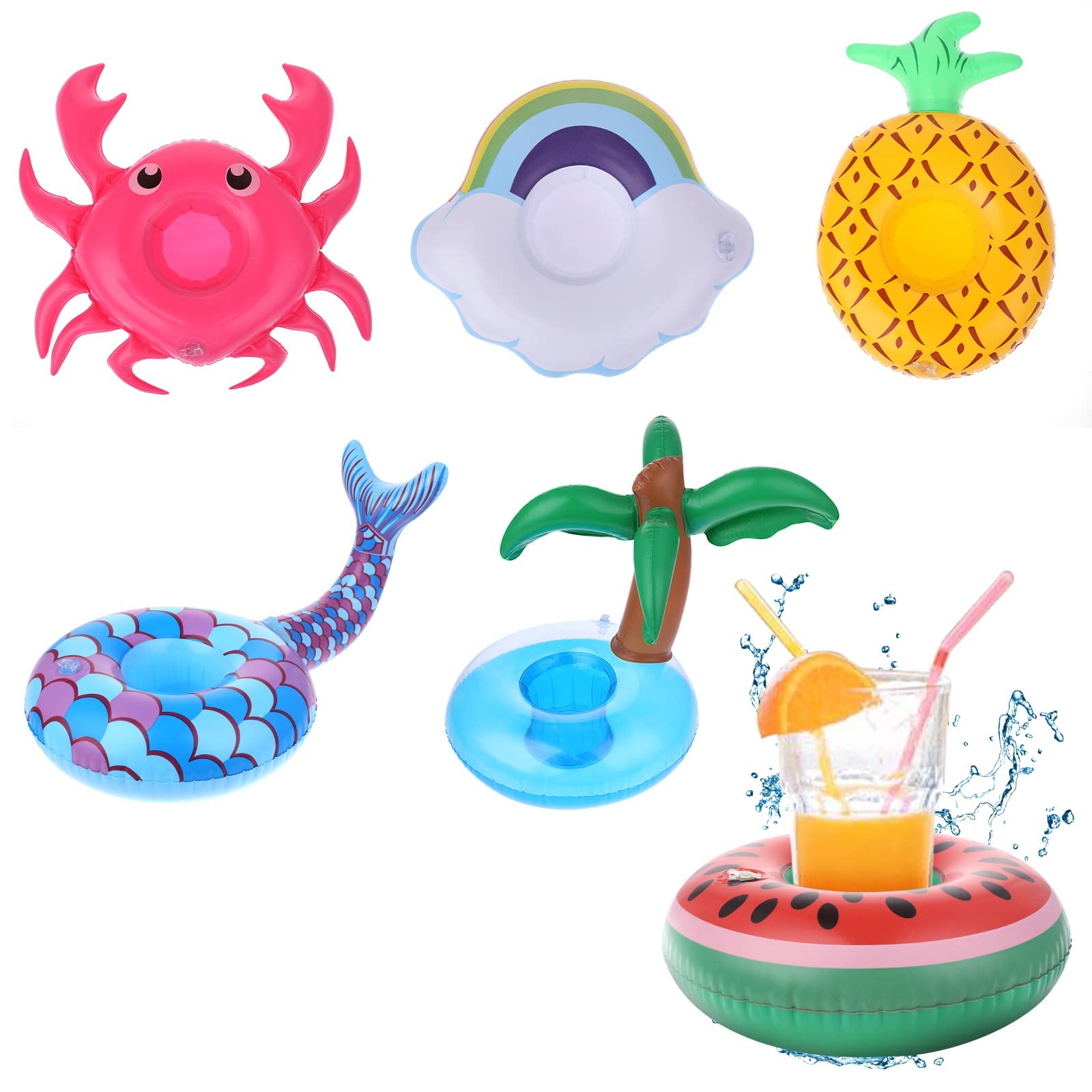 NAWOKEENY Inflatable Drink Holders, Floats Drinking Cup Holders, Drink Floaties Funny Pool Drink Floats, Inflatable Floating Cup Coasters for Drink, Beverage Swimming Pool Party Toys Supplies (6Pcs)