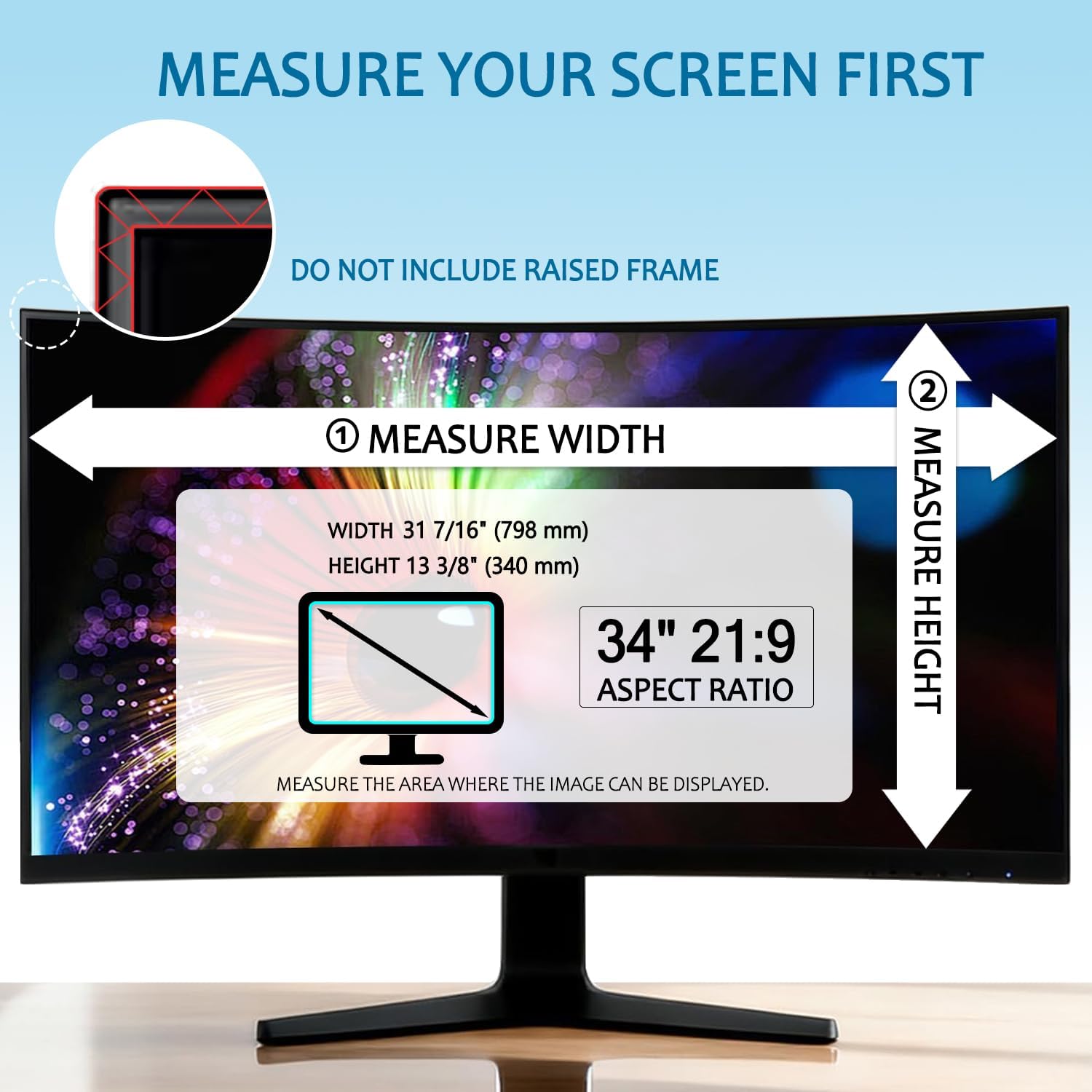 [2 Pack] 34 Inch Computer Privacy Screen for 21:9 Aspect Ratio Widescreen Monitor, Eye Protection Anti Glare Blue Light Filter Shield, Removable Anti-Scratch Anti Spy Protector