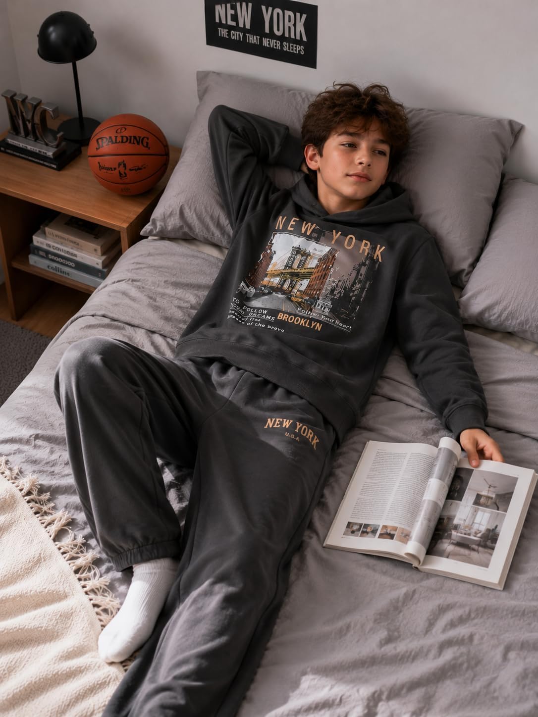 Cakaner Boys Fall Clothes Graphic Hoodie and Jogger Set 2 Piece Outfit 7-16Y