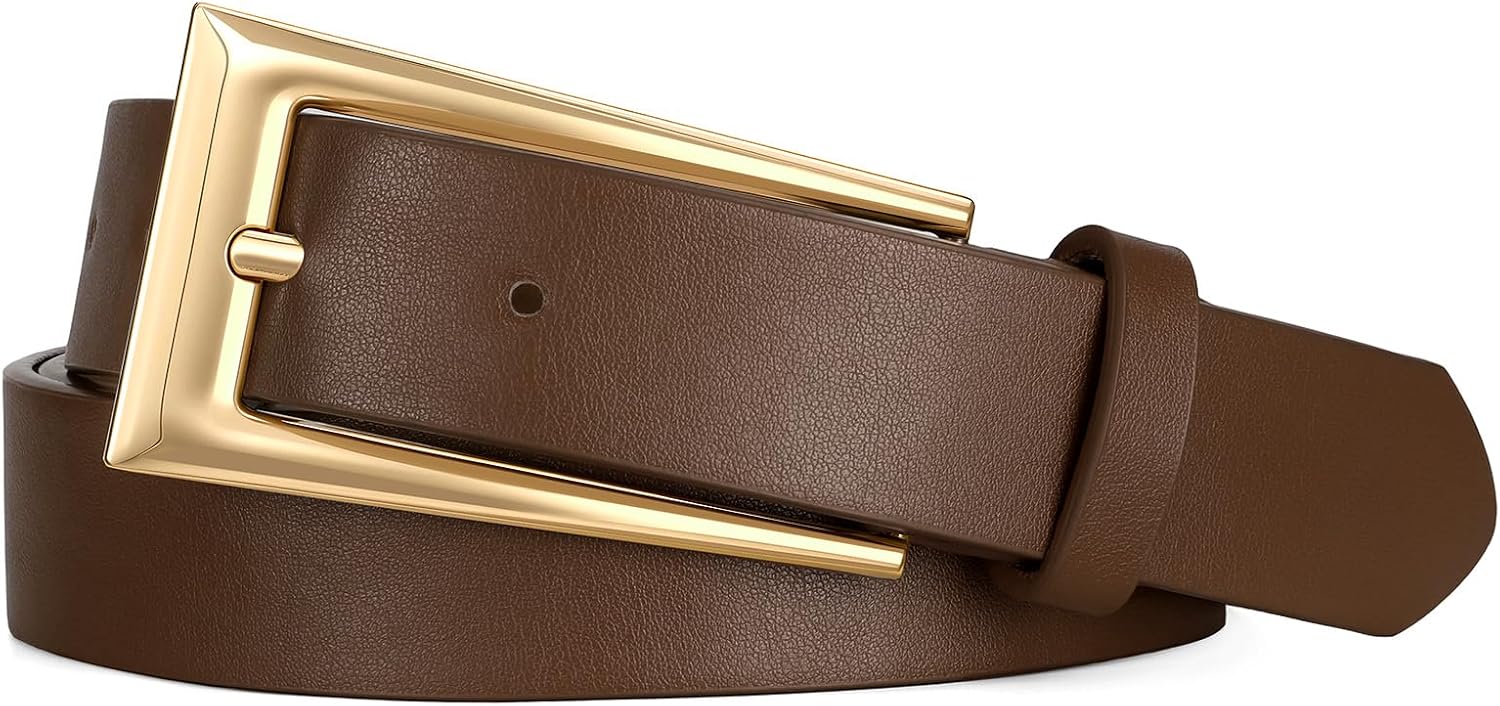 VONMELLI Women Leather Belt with Gold Buckle