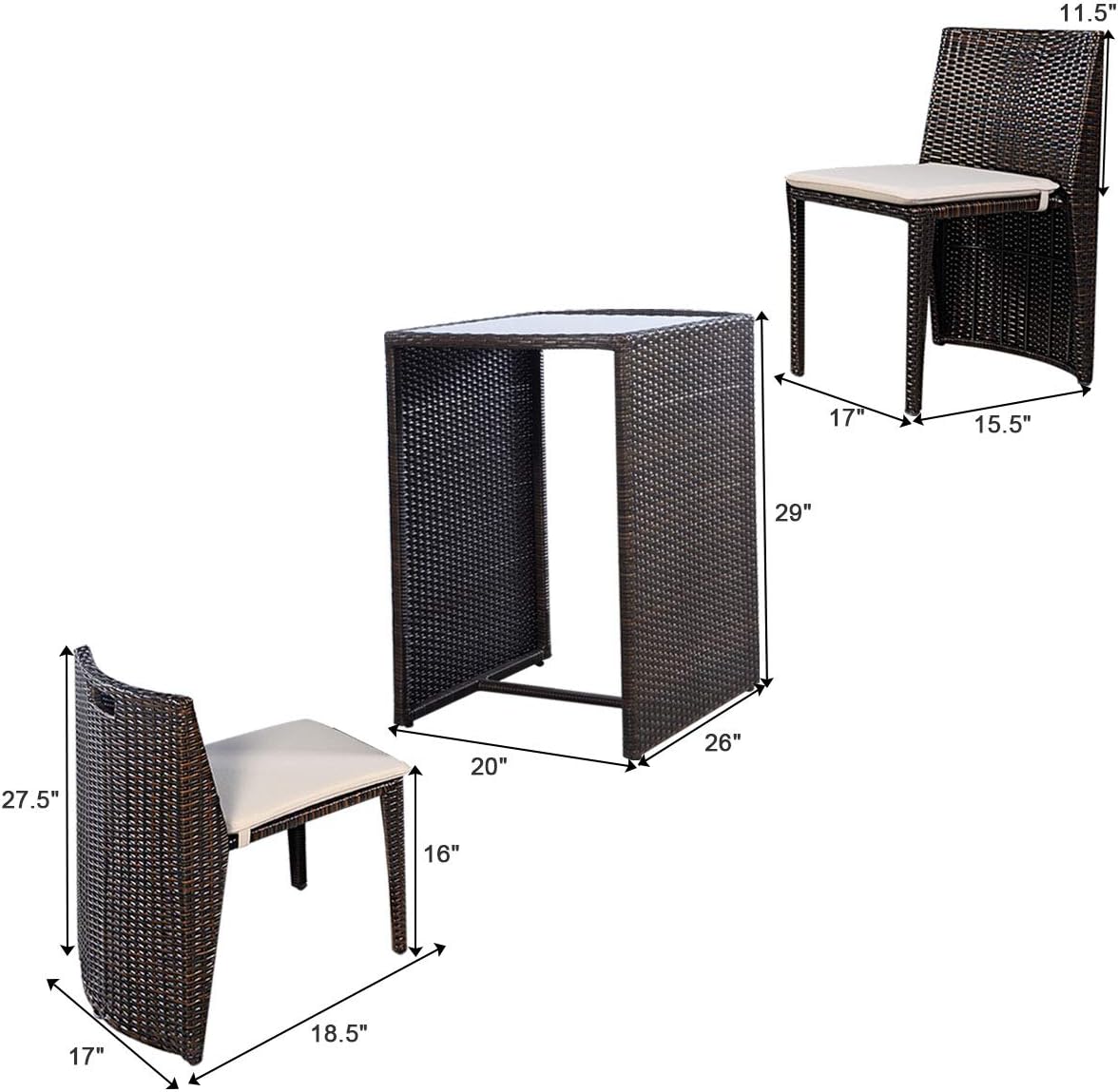 Giantex 3 PCS Cushioned Outdoor Wicker Patio Set Convention Bistro Set Garden Lawn Sofa Furniture (Brown) : Patio, Lawn & Garden