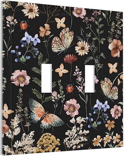 Miniatura 63 de Cubierta de interruptor de luz de palanca doble de 2 cuadras, color rosa, hongos, flores, placa de pared, placa frontal eléctrica, retro, años 70,