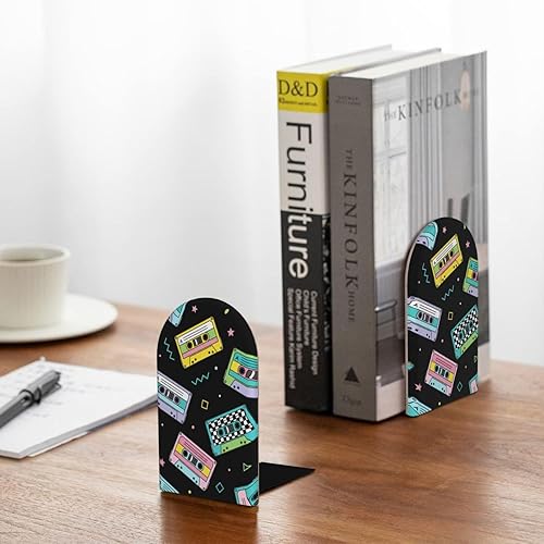 Miniatura 5 de Wood Bookends for Shelves, Retro 80s Cassette Tape Decorative Non-Slip Book Holder/Stopper/Stands for Office Home Decor, Aesthetic Book Ends, Desk