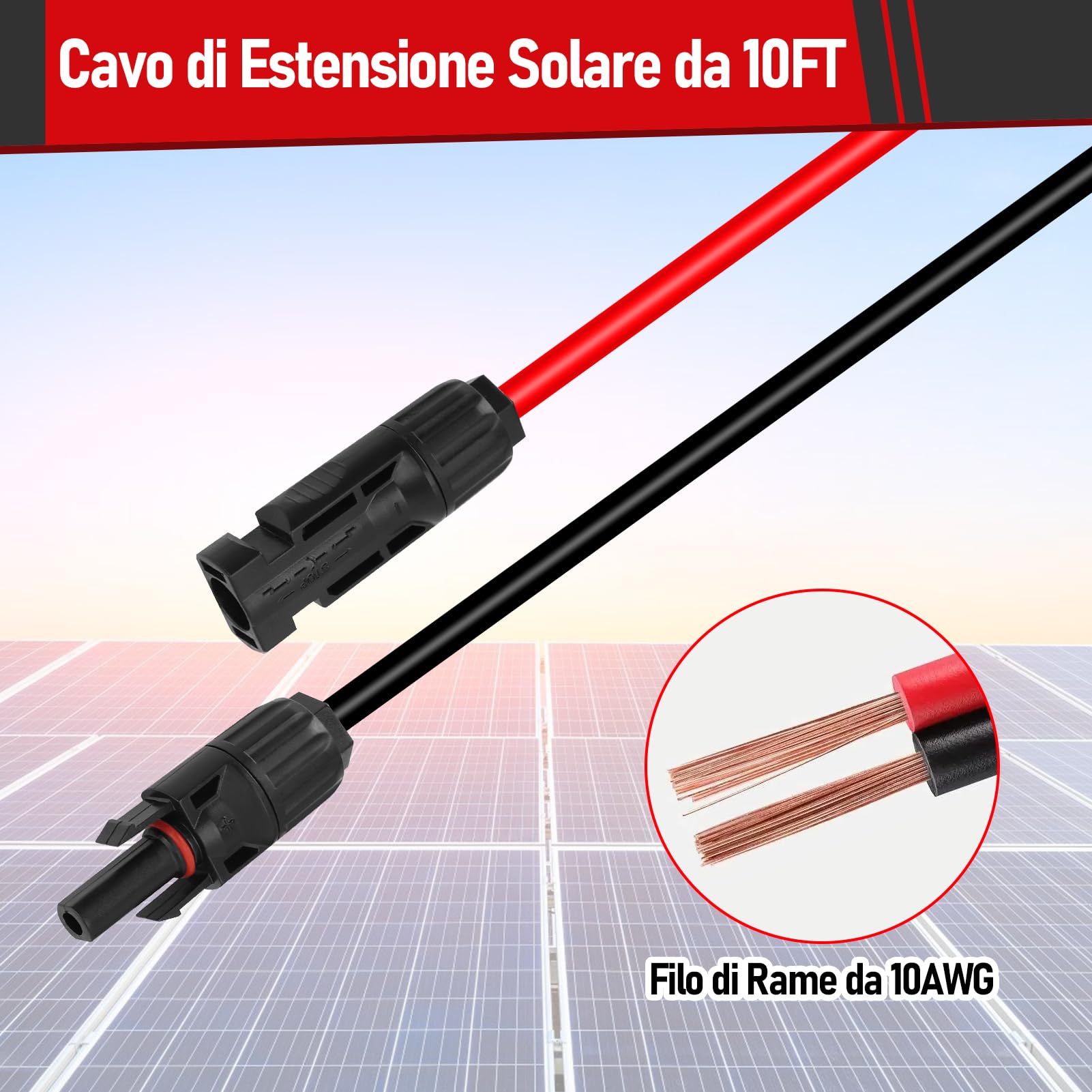 Doppio Passacavo Solare, Alloggiamento Ingresso Solare con Cavo in Rame 10AWG Flessibile da 3m, Impermeabile Passacavo Solare per Camper Barche Roulotte, Nero