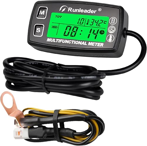 Runleader Medidor digital de horas táctiles, medidor de temperatura del motor, RPM de alerta y temperatura, pantalla de retroiluminación para