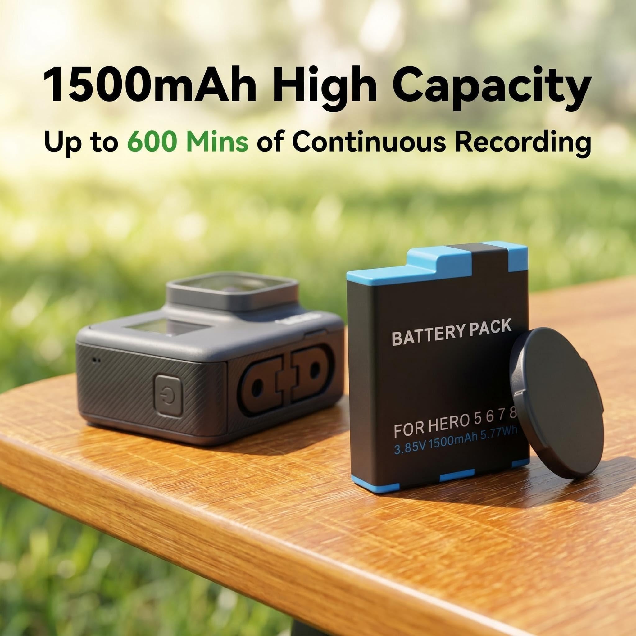 1500mAh Ersatz Akku für GoPro Hero 8 Hero 7/6/5 Actioncam AHBDT-801, 2 Stück