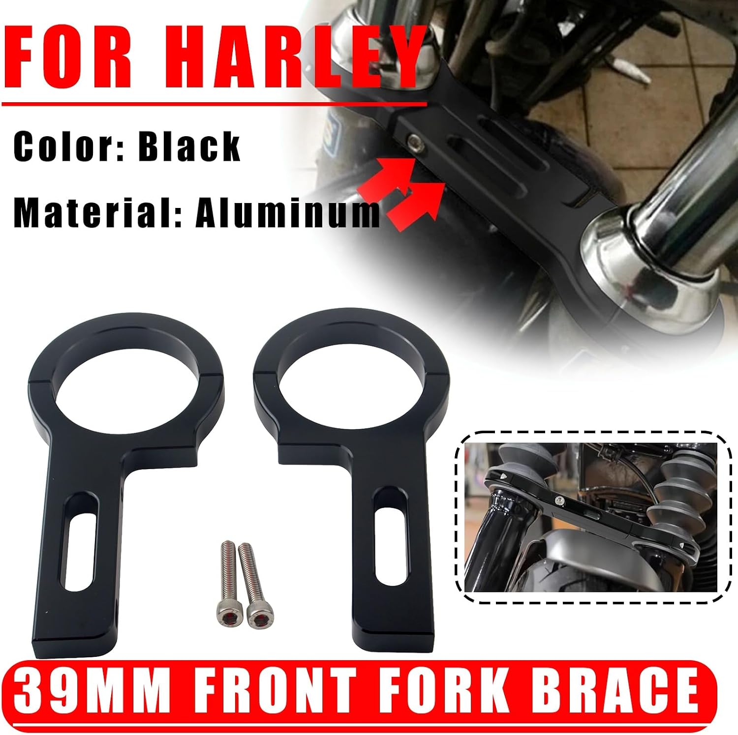Motorcycle 39mm Fork Brace Compatible with Harley Dyna Super Glide FXD FXDI FXDS 1988-2005 (Black)